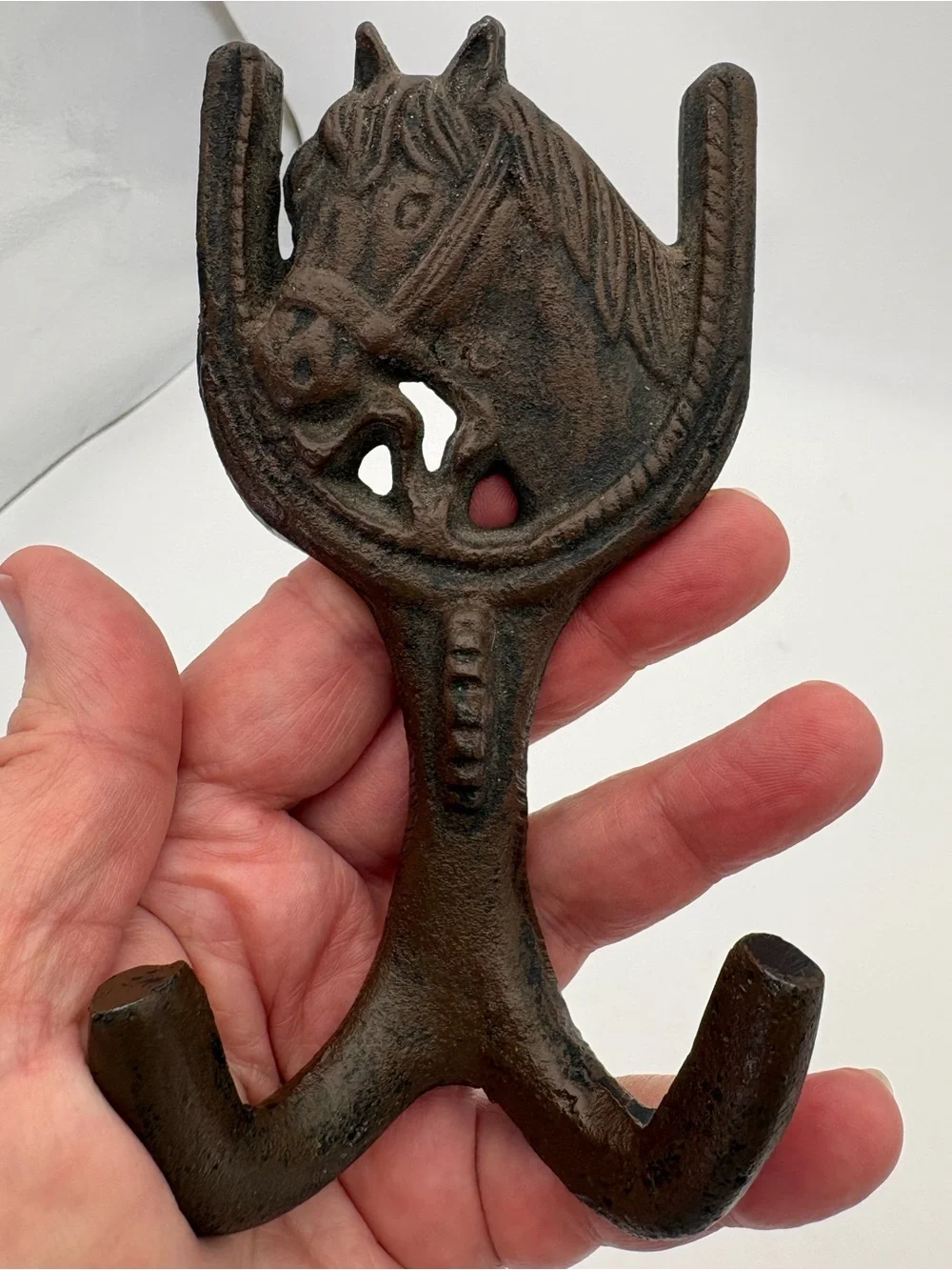 Vintage Heavy Cast Iron Horse and Horse Shoe Two-Prong Wall Hook